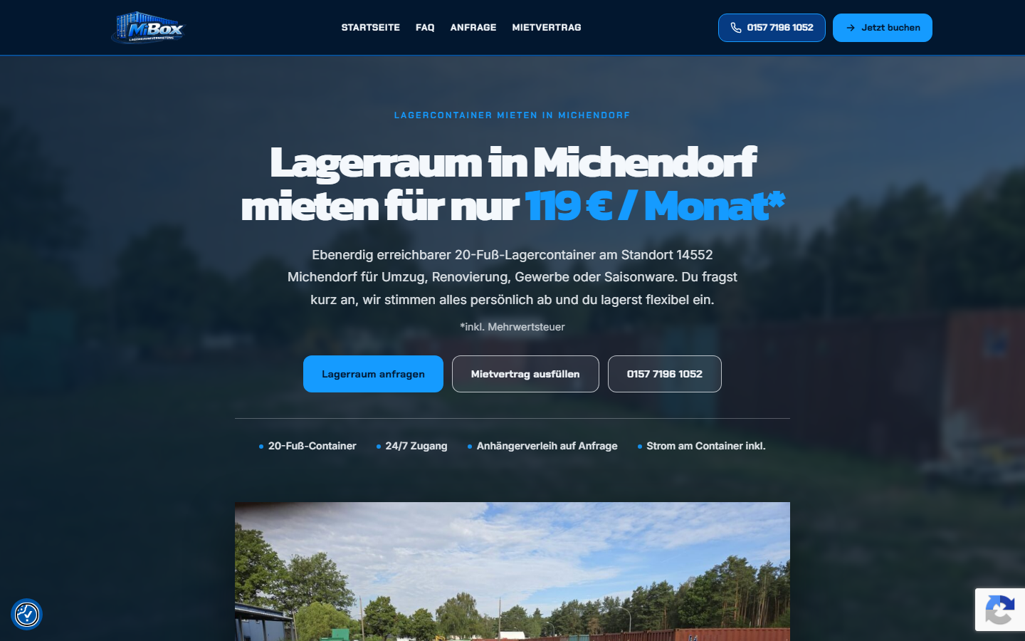 Website von MiBox in Michendorf, Startseite zur Lagerraumvermietung