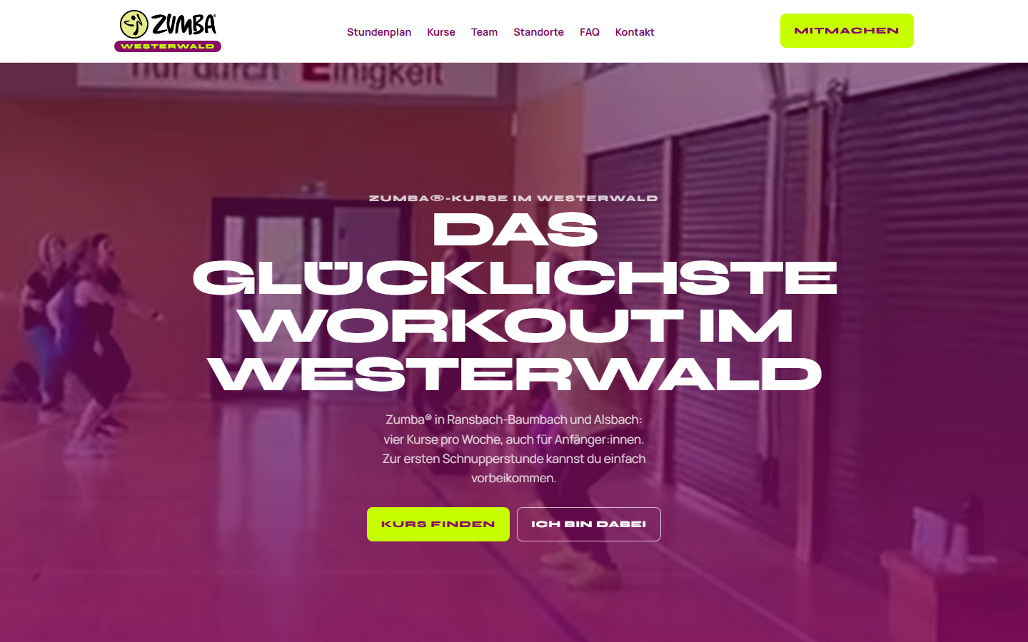 Website von Zumba Westerwald, Startseite mit Kursen in Ransbach-Baumbach und Alsbach